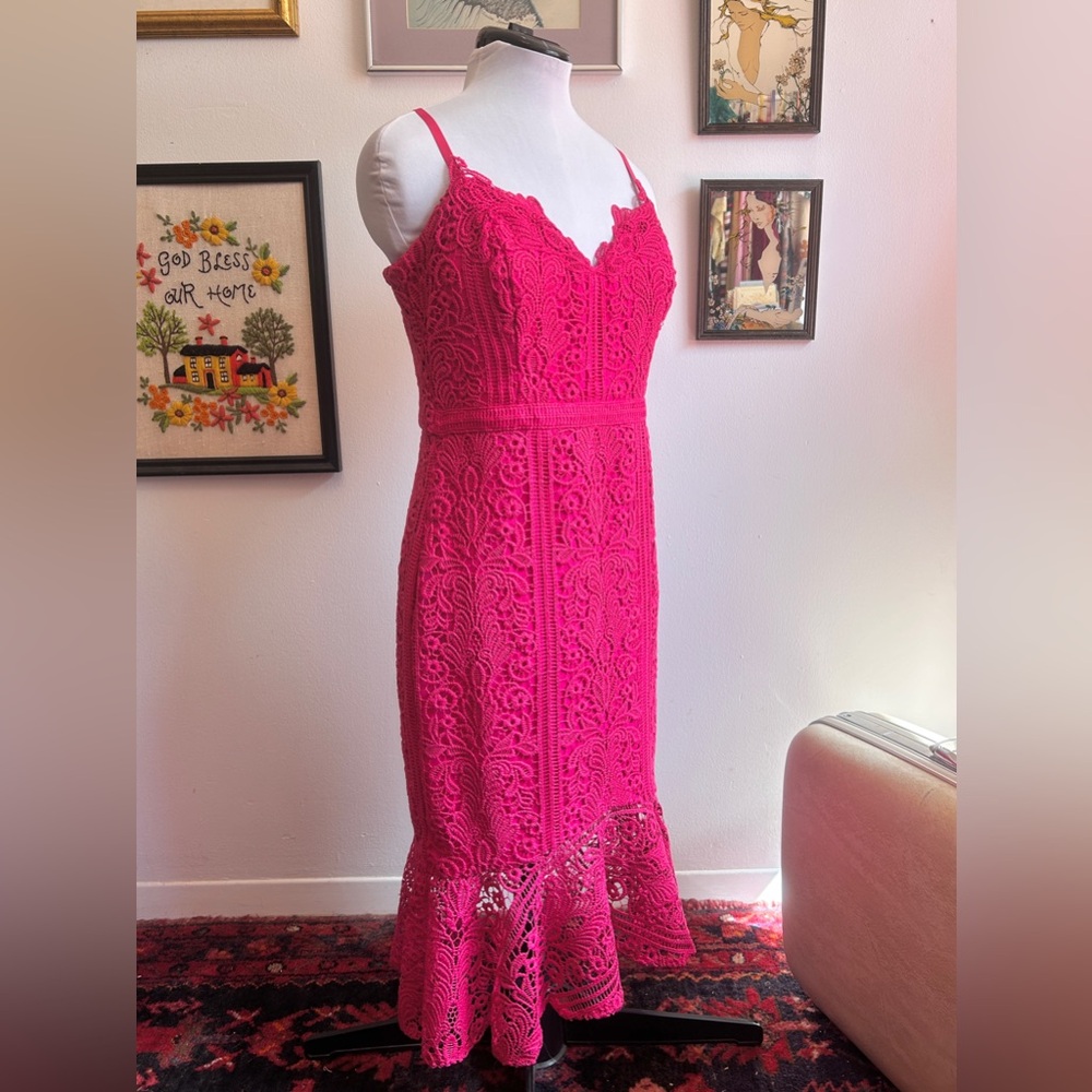 Guess Pink Lace Midi Dress